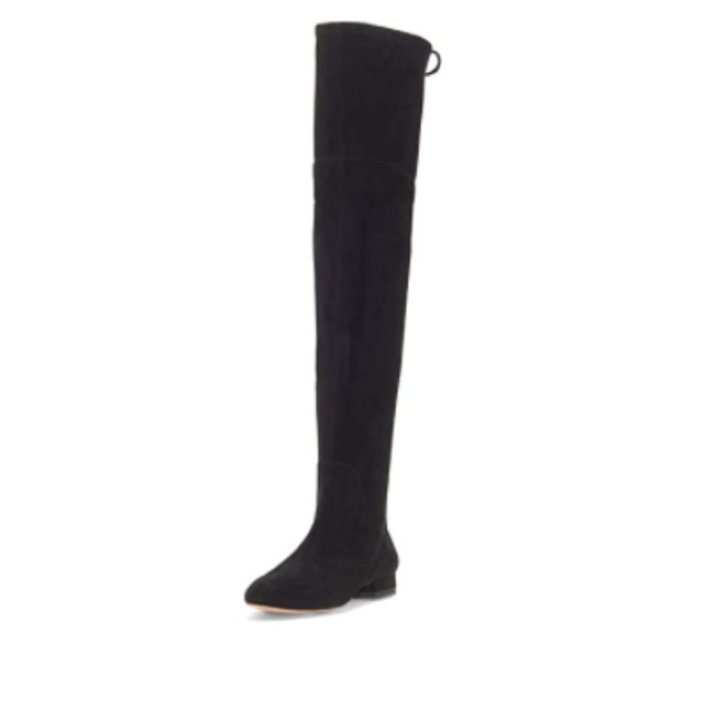 YDN Black Sexy Closed Toe Lace Up Low Heel Over The Knee Boots